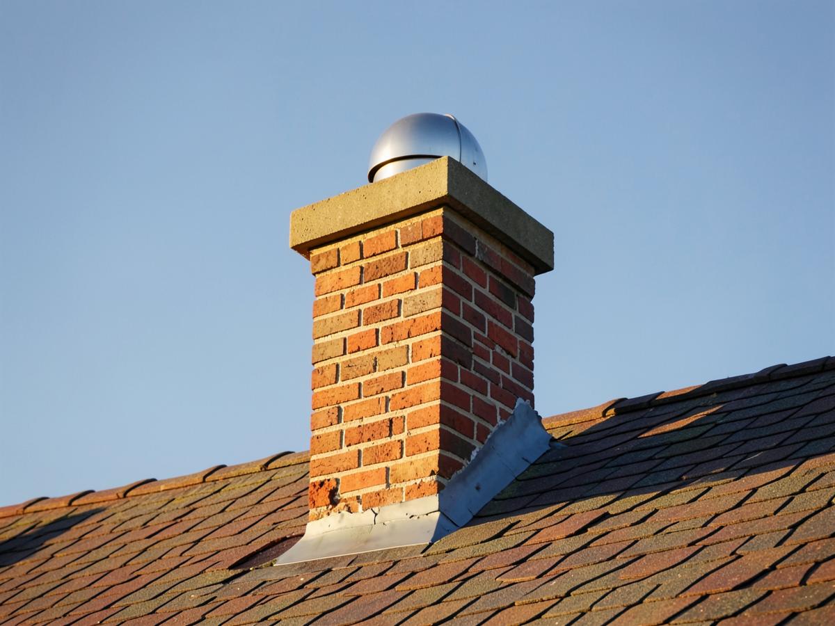 Rebuilt brick chimney with a new concrete crown and metal cap